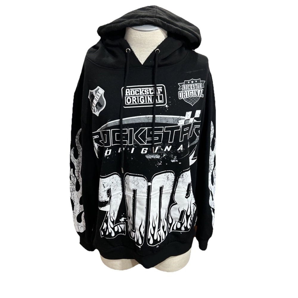 rockstar hoodie Mens XXL Vintage Black 2008 Flames